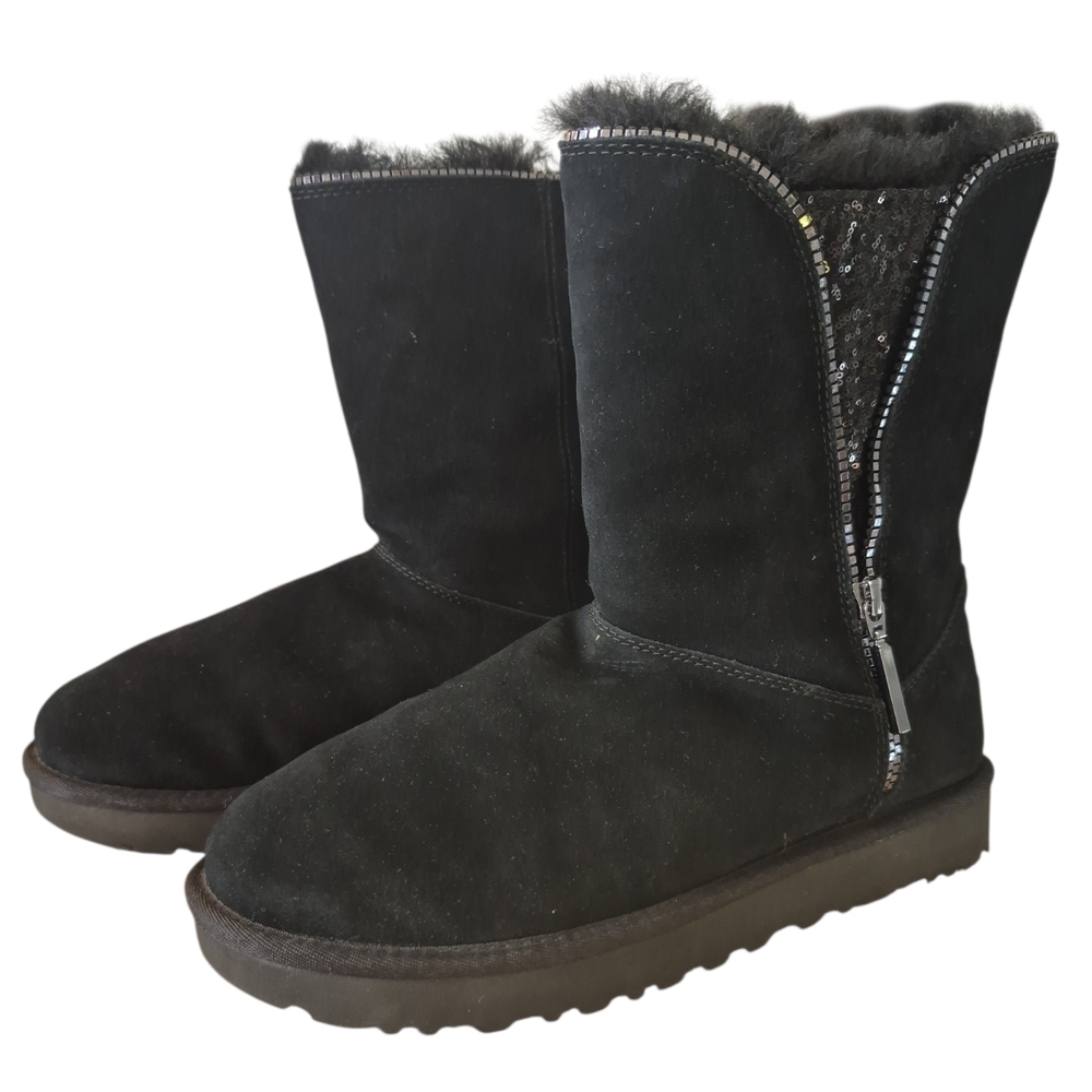 UGG Black Classic Sequin Zip Booties Sz 9